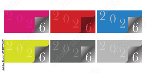 2026 happy new year celebration greeting card and social media post or banner vector design template in page peel style