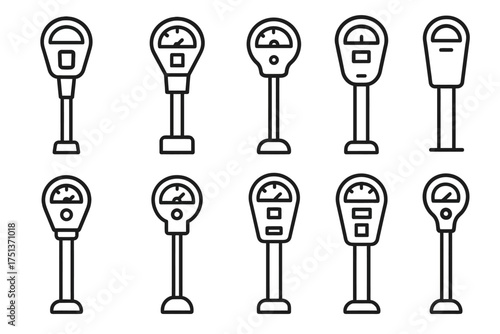 Set of various parking meters in outline style for urban design
