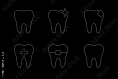 Dental health icons: clean, cavity, treatment, orthodontics