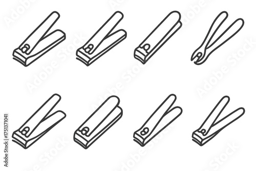 Collection of hand drawn nail clippers and cuticle nippers in various angles