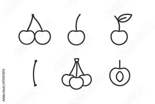 Cherry outline icons featuring fruit, dogwood, and simplified designs