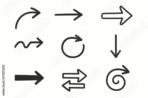 Variety of hand-drawn arrows in different directions on white background