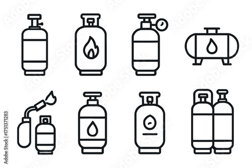 Line art icons of gas cylinders and tanks for heating and cooking applications