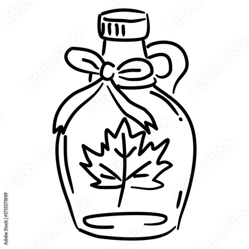 Maple Syrup Bottle Line Art with Bow and Leaf Coquette Thanksgiving Kitchen Outline Illustration for Fall Breakfast Autumn Pancake and Cozy Holiday Decor