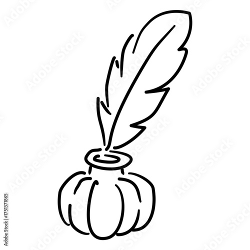 Pumpkin Ink Bottle Line Art with Feather Pen Coquette Thanksgiving Writing Outline Illustration for Autumn Journal Stationery and Fall Cozy Decor