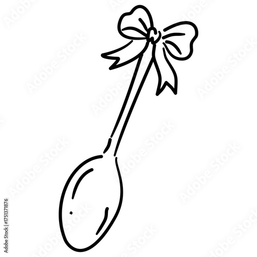 Spoon Line Art with Ribbon Bow Coquette Thanksgiving Tableware Outline Illustration for Fall Kitchen Autumn Tea Party and Holiday Decor