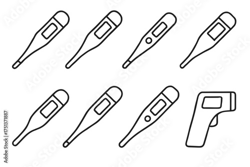 Digital and infrared thermometers: line art collection of medical devices
