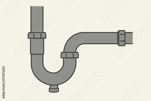 Gray industrial pipe design with curved u-bend and connectors