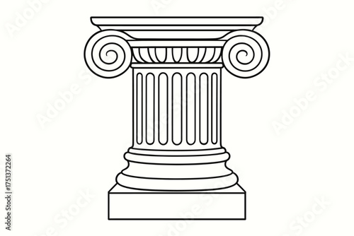 Classical ionic column with volutes and fluted shaft design