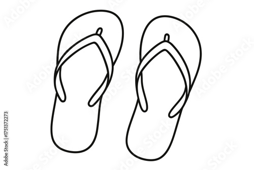 Simple black and white drawing of flip flops on white background