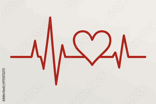 Red heartbeat line with heart symbol on textured white background