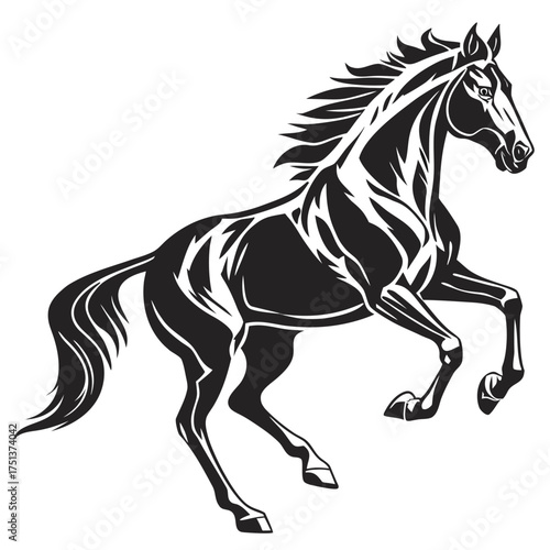 Black silhouette vector illustration of a running horse, isolated on white