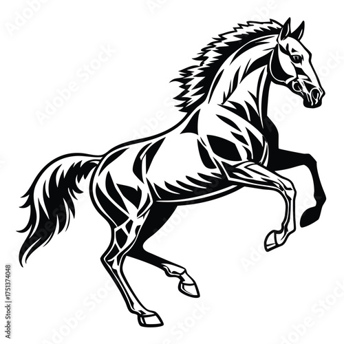 Black stallion silhouette vector illustration of a running wild mustang with a flowing mane