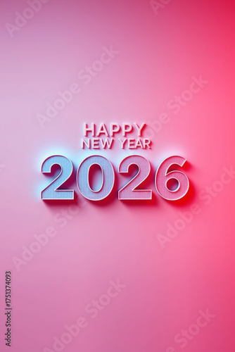 Pastel 3d abstract Pink 2026 Happy New Year greeting vertical wallpaper background post-card