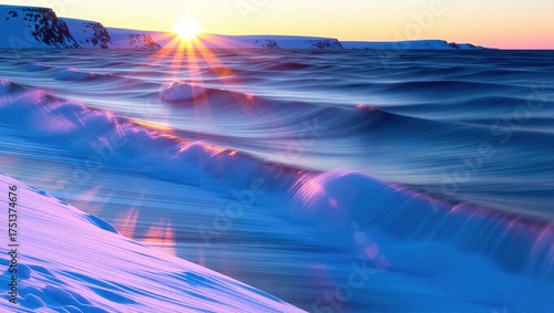 Arctic Sunrise Over Snowy Landscape.