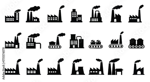 Industrial factories with smokestacks and conveyor belts, representing manufacturing and production concepts