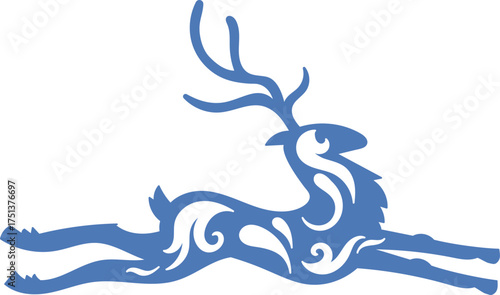 Christmas Decorated Running Deer Silhouette
