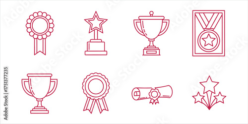 Collection of achievement icons, symbolizing success, awards, and recognition in a minimalist design for various achievements