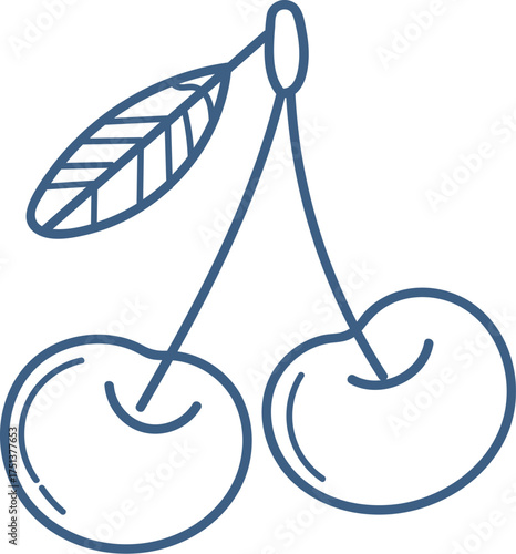 Line Art Cherry with Leaf