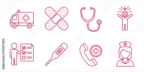 Healthcare and medicine line icons set vector illustration contains icons of ambulance, bandage, stethoscope, thermometer