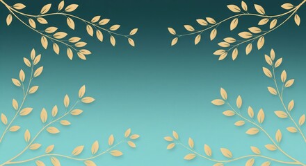 Elegant gold leaf foliage on teal backdrop, corner floral decoration.