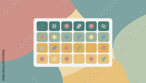 Colorful pills in a daily organizer illustrating health wellness and routine care