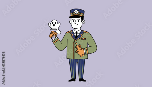 Concierge holding a ghost and tickets ready for spooky travel or themed events