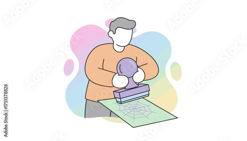 Person stamping a spiderweb design on paper representing crafting hobby or Halloween fun