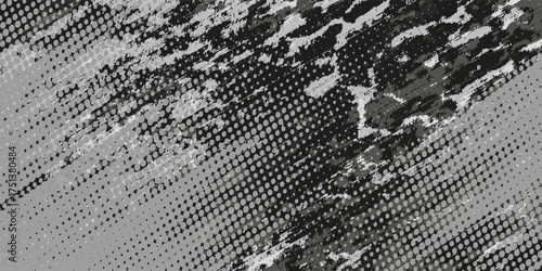 Worn down wallpaper pattern design. Broken plaster and grunge damask effect. Distressed overlay texture design. Vector illustration. Eps10.
