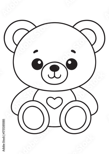 Cute bear coloring page.eps and print-ready. Lovely bear vector illustration in ISO size for kids’ fun, creativity, and educational coloring activities.
