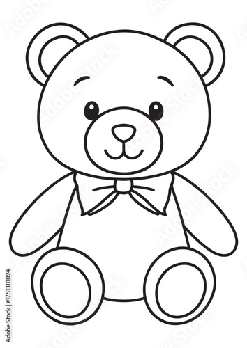 Cute bear coloring page.eps and print-ready. Smiling bear wearing a bow, created as an educational vector illustration for young artists.