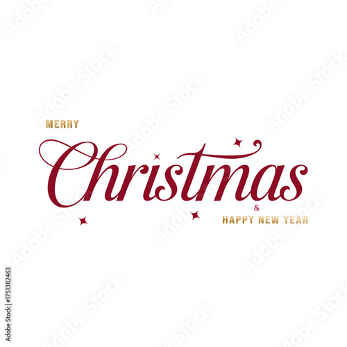 Merry Christmas and Happy New Year greeting card with different elements. New Year hand drawn ink pen calligraphy isolated on white. Typography template for winter holiday,for print,holiday banner.