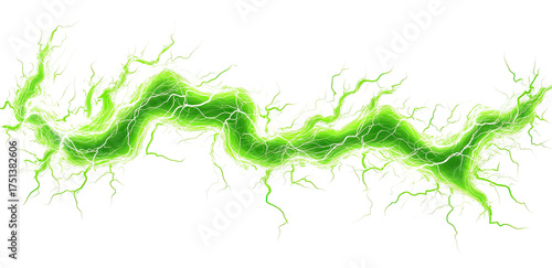 Wavy green lightning with radiating bright strands