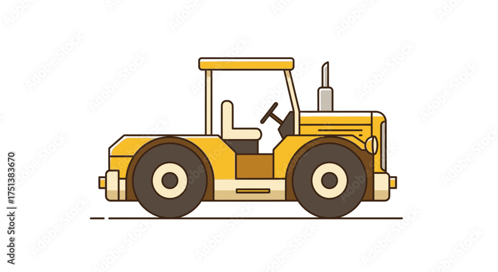 Fototapeta premium A Classic Yellow Tractor Illustration with Outlines and Detail Design