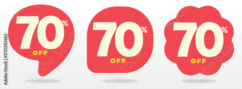 70% off, percent, promo, value, payment, market, price, tag, retail, purchase, shop, sticker, sale, liquidation, offer, discount, money. Vector, icon, set, store