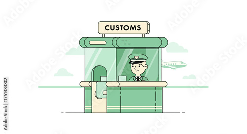 Customs Officer Illustration with Airplane and Clouds in the Background