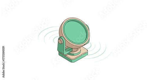 Isometric communication device sending waves, sound technology concept