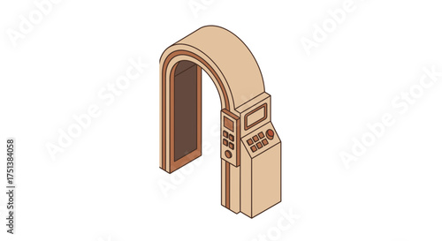 Isometric futuristic entrance portal with beige color design, technology gate