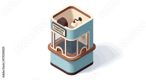 Isometric passport control booth illustration for border security concept
