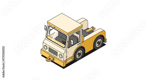 Isometric representation of a cream and yellow baggage tow truck illustration