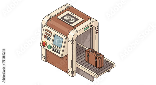 Isometric view of x-ray scanner with baggage in travel security inspection