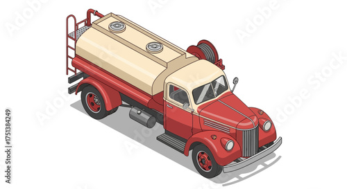 Isometric vintage fuel truck isolated on a white background art design