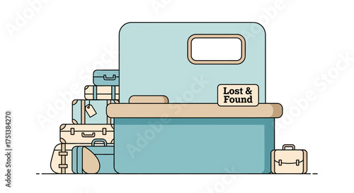 Lost luggage at a modern minimalist lost and found counter illustration