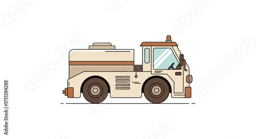 Minimalist illustration showcasing a vintage airport fuel service truck