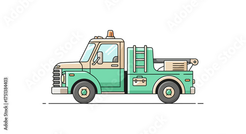 Retro Style Tow Truck Illustration with Soft Color Palette and Clean Lines