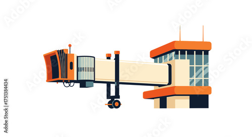 Stylish illustration of a jet bridge connecting to an airport terminal