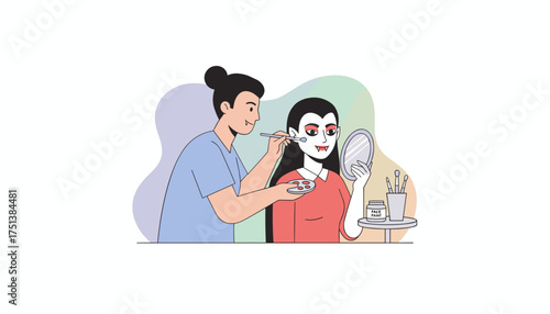 Person applying vampire face paint for Halloween Fun creative costume preparation