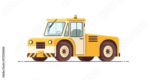 Stylized vintage airport tractor for towing planes on airstrip ramp