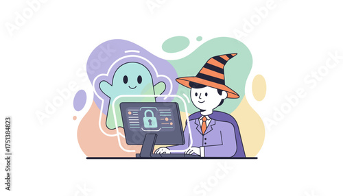 Witchwizard and ghost secure digital information on computer Online data protection concept
