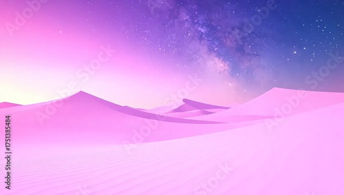 Fototapeta Naklejka Na Ścianę i Meble -  Surreal Desert Landscape with Milky Way and Pink Sand Dunes.